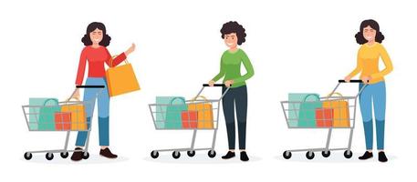 set of people shopping. People with shopping bags vector illustration