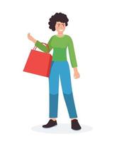 personas compras. mujer con compras pantalones ilustración vector