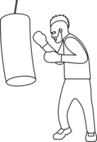 Boxer with punching bag. Sports training. PNG with transparent background.