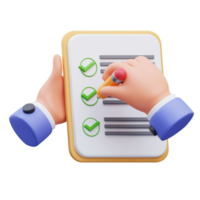 3d render illustration of activity icon of hand doing daily checklist, suitable for social media asset, web, app, presentation, png