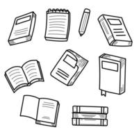 Set of book vector illustrations in hand-drawn doodle style