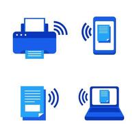 Wireless printing icon with flat style and blue color on isolated background vector