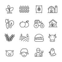 Set of farm icons in linear style vector