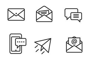 Set of mail and chat icons with linear style on isolated background vector