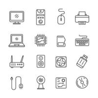Set of computer hardware icon in linear style isolated on white background vector