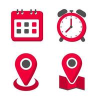 Set of time and location icon with flat style isolated on white background vector