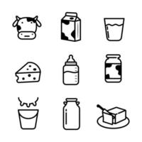 Set of dairy icons with black color isolated on white background vector