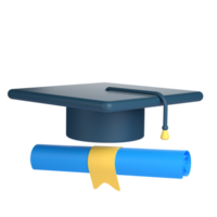 3d Abschluss Hut und Zertifikat zum Schule und Bildung Konzept. Objekt auf ein transparent Hintergrund png