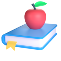 3D Book and Apple for School and Education Concept. Object on a transparent background png