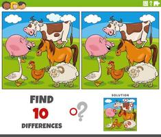 differences task with cartoon farm animal characters vector