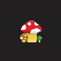 mushrooms in pixel art style vector