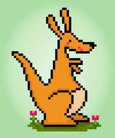 8-bit pixel of kangaroo. Animal in Vector illustration for cross stitch and game assets.