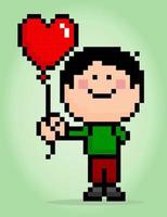 8 bit pixels A man wants to give a balloon. Illustration of human vectors for game assets and cross stitches patterns