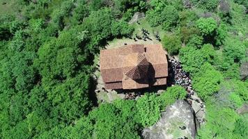 Aerial view of the German church on the mountainside - Azerbaijan video