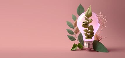 Paper cut of eco friendly light bulb banner with copy space, Renewable and sustainable energy. photo