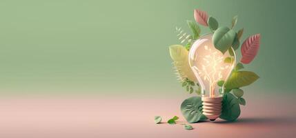 Paper cut of eco friendly light bulb banner with copy space, Renewable and sustainable energy. photo