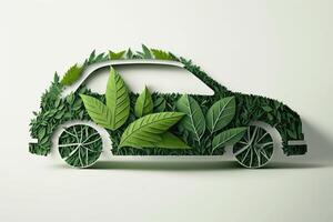 Eco friendly car paper cut style, Renewable and sustainable energy concept. photo