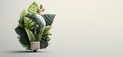 Paper cut of eco friendly light bulb banner with copy space, Renewable and sustainable energy. photo