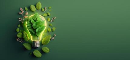 Paper cut of eco friendly light bulb banner with copy space, Renewable and sustainable energy. photo