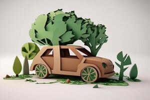 Eco friendly car paper cut style, Renewable and sustainable energy concept. photo