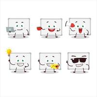 Whiteboard cartoon character with various types of business emoticons vector