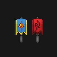 medieval flag in pixel art style vector