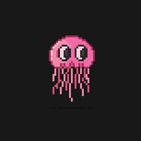 pink jellyfish with eye in pixel art style vector