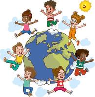 Vector Illustration Of Kids Playing Around The World