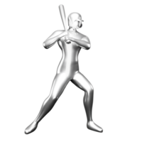 3d silver- baseboll spelare klämma konst innehav en baseboll fladdermus. tittade från de sida. png