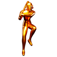 3d Bronze Baseball Player Clip Art Holding Up With a Baseball Bat While Lifting One Leg. Viewed From The Side. png