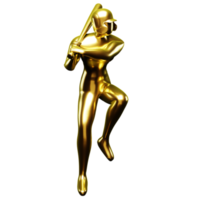 3d Gold Baseball Player Clip Art Holding Up With a Baseball Bat While Lifting One Leg. Viewed From The Side. png