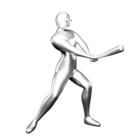 3d argent base-ball joueur agrafe art frappe avec une base-ball chauve souris. vu de le côté. png