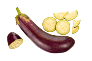 Set of whole and round slice eggplant isolated png