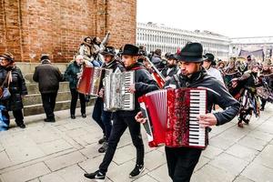 Unidentified people wearing carnival masks at the Venice Carnival in Venice, Italy, circa February 2022 photo
