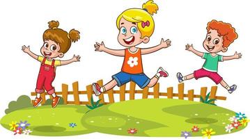 Happy Little Kids Having Fun. vector illustration of cute kids jumping dancing