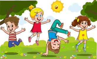 Happy Little Kids Having Fun. vector illustration of cute kids jumping dancing
