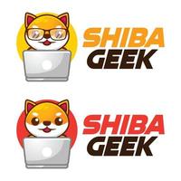 Modern vector flat design simple minimalist logo template of shiba inu dog geek nerd smart mascot character vector collection for brand, emblem, label, badge. Isolated on white background.