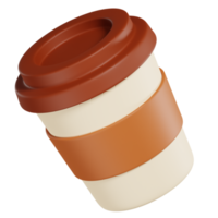 3D brown coffee cup with lid and stripes rendering icon with smooth surface for app or website png