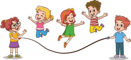 Happy Little Kids Having Fun. vector illustration of cute kids jumping rope