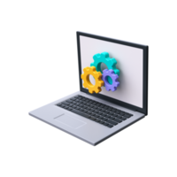 3d Laptop and gears icon. Technical support icon. Computer service. png