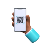 3d Scanning a QR code on your phone. Phone in hand scans qr code. png