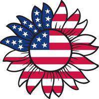 Symbol 4th of July, USA Flag Inside Sunflower. Patriotic, Fourth of July. Independence Day. vector