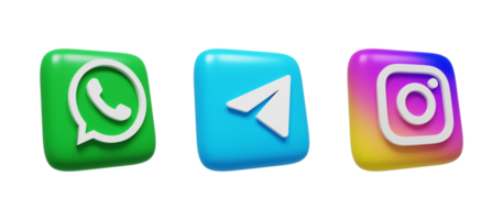 Social media icons logos 3d render. Instagram, Telegram, Whatspp png