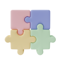 3D jigsaw puzzle pieces isolated on transparent background. Problem-solving, business connecting, cooperation, partnership concept. png