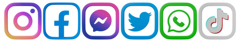 sociaal media pictogrammen Aan transparant achtergrond. instagram, facebook, boodschapper, twitteren, tiktok, WhatsApp logo set. 3d redactioneel illustratie. png