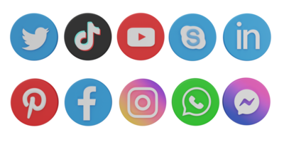 sociale media icone su trasparente sfondo. instagram, Facebook, messaggero, cinguettio, tic toc, WhatsApp, Youtube, logo impostare. 3d editoriale illustrazione. png