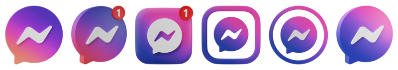 3D render, Set of Meta chat messenger, Facebook messenger gradient pink blue icon bubble isolated on transparent background. png