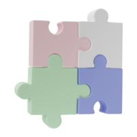 3D jigsaw puzzle pieces isolated on transparent background. Problem-solving, business connecting, cooperation, partnership concept. png