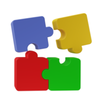 3D jigsaw puzzle pieces isolated on transparent background. Problem-solving, business connecting, cooperation, partnership concept. png