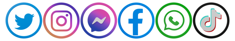 Social media icons on transparent background. Instagram, Facebook, Messenger, Twitter, TikTok, Whatsapp logo set. 3D editorial illustration. png